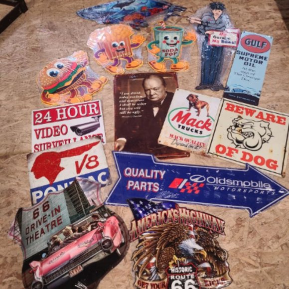 20x signs Lot HUGE Chevy Ford car USA STEEL Metal Truck Garage Dad Gift Ad - Picture 4 of 10